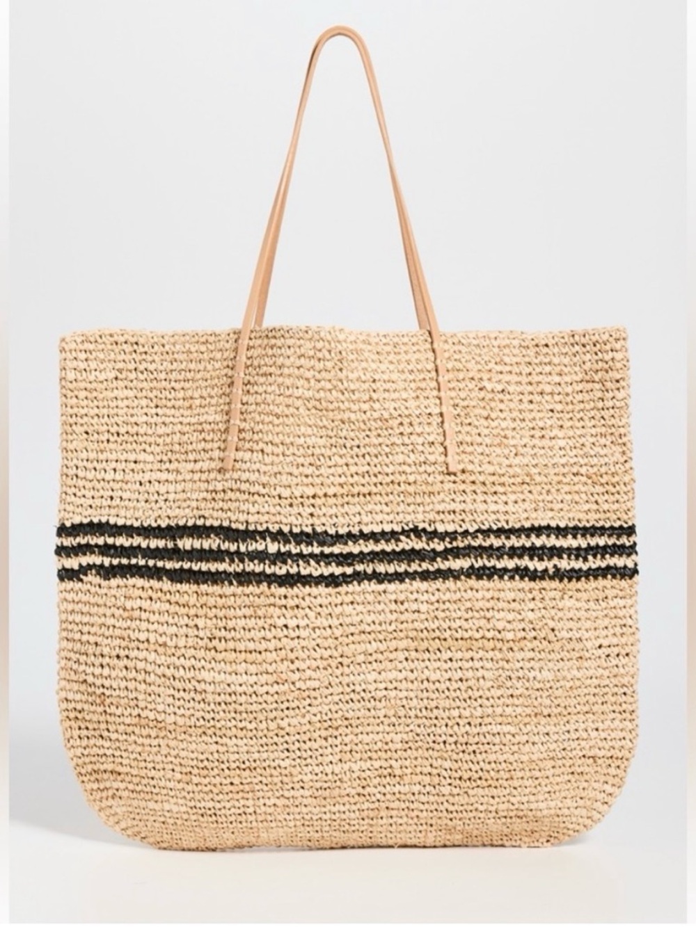 Hat Attack Luxe Stripe Tote 100% Raffia Natural/Black LARGE Summer Beach Boho